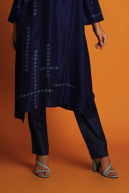 Buy Krishna Mehta Blue Chanderi Embroidery Collared Ombre Printed Shirt Kurta And Pant Set Online at Aza Fashions Buy_Krishna Mehta_Blue Chanderi Embroidery Collared Ombre Printed Shirt Kurta And Pant Set _Online_at_Aza_Fashions