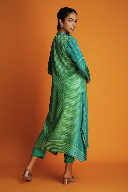 Krishna Mehta Flower Hand Block Print Kurta & Pant Set 