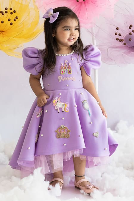 Ruchika lath label Purple Neoprene/scuba Lining Butter Princess Kingdom Embellished High Low Gown 