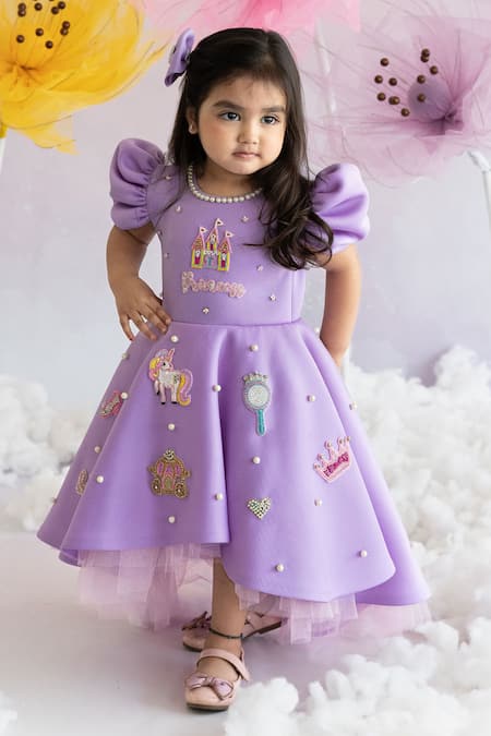 Ruchika Lath Label_Purple Neoprene, Crepe Pearls, Princess Kingdom Embellished High Low Gown _Online_at_Aza_Fashions
