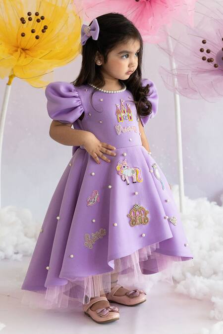 Buy_Ruchika Lath Label_Purple Neoprene, Crepe Pearls, Princess Kingdom Embellished High Low Gown _Online_at_Aza_Fashions