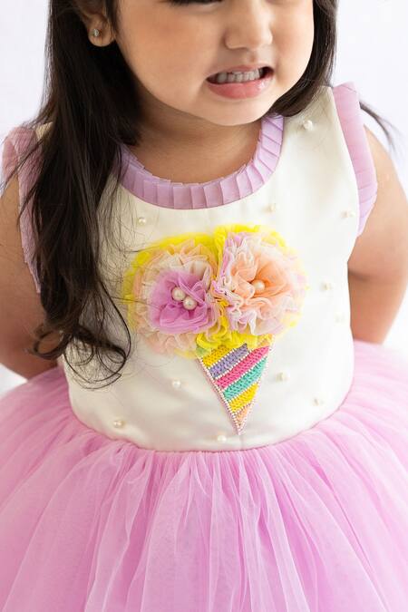 Ruchika Lath Label_Off White Pearls, Beads Ice Cream Mania Embroidered Dress _Online_at_Aza_Fashions