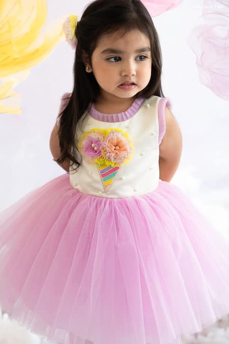 Buy_Ruchika Lath Label_Off White Pearls, Beads Ice Cream Mania Embroidered Dress _Online_at_Aza_Fashions