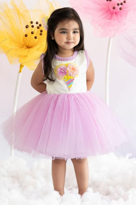 Ruchika Lath Label_Off White Pearls, Beads Ice Cream Mania Embroidered Dress _at_Aza_Fashions