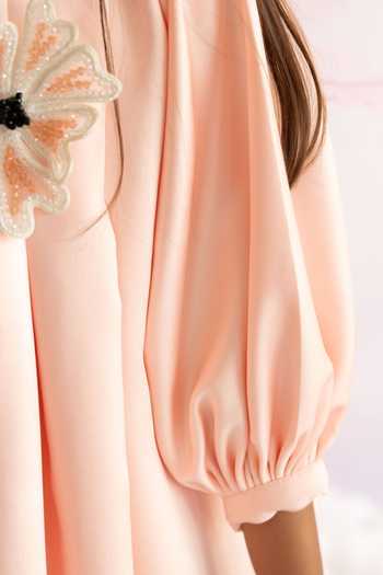 Ruchika Lath Label_Peach Crystals, Beads 3d Bloom Embellished Pleated Dress _Online_at_Aza_Fashions