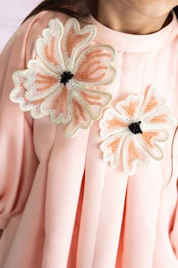 Shop_Ruchika Lath Label_Peach Crystals, Beads 3d Bloom Embellished Pleated Dress _Online_at_Aza_Fashions