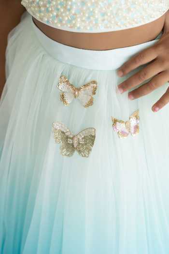 Buy_Ruchika Lath Label_Blue Tulle, Crepe Pearls, Butterfly Embellished Ombre Lehenga With Blouse _Online_at_Aza_Fashions