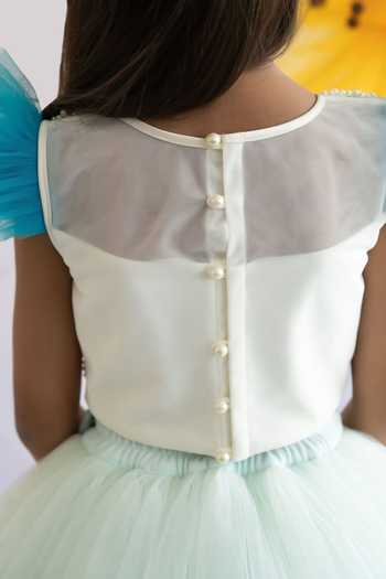 Buy_Ruchika Lath Label_Blue Tulle, Crepe Pearls, Butterfly Embellished Ombre Lehenga With Blouse 