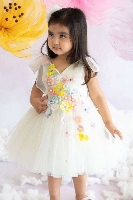 Buy Ruchika Lath Label Off White Pearls, Embroidery 3d Blooming Blossom Embellished Dress Online at Aza Fashions Buy_Ruchika Lath Label_Off White Pearls, Embroidery 3d Blooming Blossom Embellished Dress _Online_at_Aza_Fashions