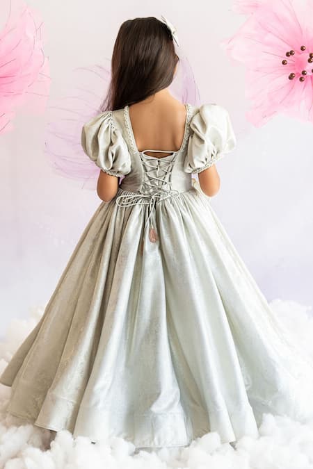 Shop Ruchika Lath Label Silver Korea Foil Embroidery Crystals Enchante 3d Iris Bloom Embellished Gown at Aza Fashions Shop_Ruchika Lath Label_Silver Korea Foil Embroidery Crystals Enchante 3d Iris Bloom Embellished Gown _at_Aza_Fashions