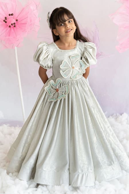 Buy Ruchika Lath Label Silver Korea Foil Embroidery Crystals Enchante 3d Iris Bloom Embellished Gown Online at Aza Fashions Buy_Ruchika Lath Label_Silver Korea Foil Embroidery Crystals Enchante 3d Iris Bloom Embellished Gown _Online_at_Aza_Fashions