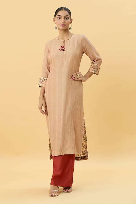 SHRADDHA RAMBHIA Pintucked Kalamkari Print Kurta & Pant Set 