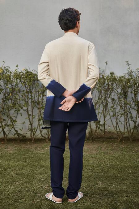 Shop Vaani Beswal Ivory Handloom Cotton Embroidery Zian Shaded Asymmetric Kurta at Aza Fashions Shop_Vaani Beswal_Ivory Handloom Cotton Embroidery Zian Shaded Asymmetric Kurta _at_Aza_Fashions