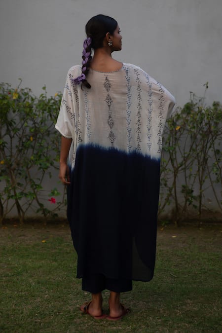 Shop_Vaani Beswal_Ivory Handloom , Embroidery Round Neck Bay Tunic Trouser Set _at_Aza_Fashions