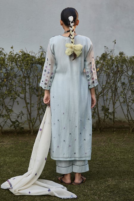 Shop Vaani Beswal Blue , Silk, Organza, Handloom Embroidery Misu Hand Kurta Set at Aza Fashions Shop_Vaani Beswal_Blue , Silk, Organza, Handloom Embroidery Misu Hand Kurta Set _at_Aza_Fashions