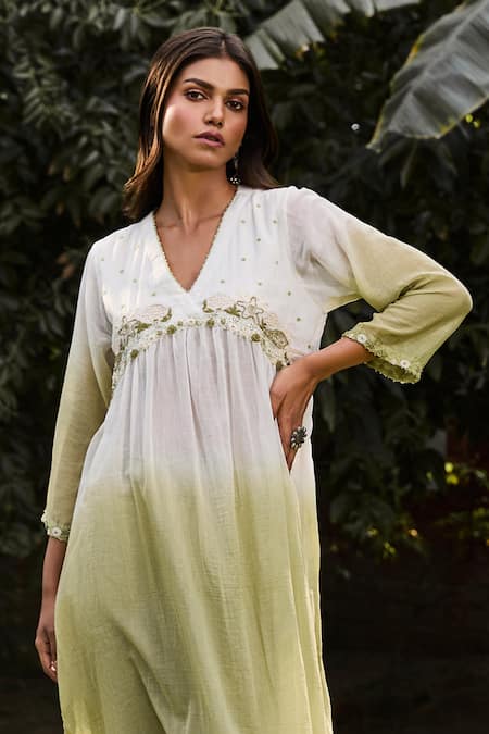 Buy Vaani Beswal Ivory Handloom Cotton Embroidery V-neck Nori Yoke Hand Tunic And Salwar Set Online at Aza Fashions Buy_Vaani Beswal_Ivory Handloom Cotton Embroidery V-neck Nori Yoke Hand Tunic And Salwar Set _Online_at_Aza_Fashions