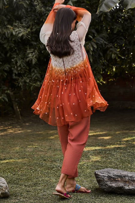 Shop_Vaani Beswal_Red Handloom , Embroidery Round Neck Rio Hand Tunic Set _at_Aza_Fashions