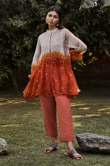 Buy_Vaani Beswal_Red Handloom , Embroidery Round Neck Rio Hand Tunic Set _Online_at_Aza_Fashions
