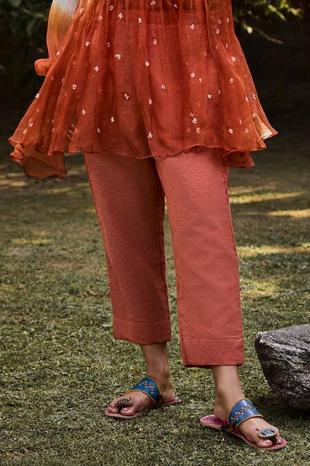 Shop_Vaani Beswal_Red Handloom , Embroidery Round Neck Rio Hand Tunic Set _Online_at_Aza_Fashions