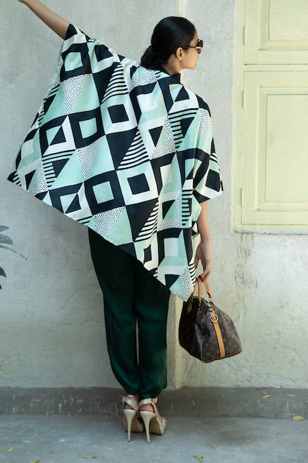 Shop Aeshaane Black Silk Geometric Hand Block Printed Kaftan at Aza Fashions Shop_Aeshaane_Black Silk Geometric Hand Block Printed Kaftan _at_Aza_Fashions