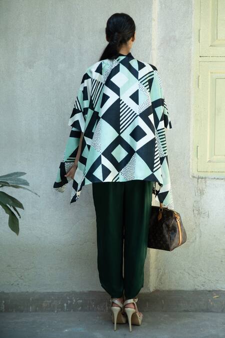 Shop Aeshaane Black Silk Geometric Hand Block Printed Kaftan Online at Aza Fashions Shop_Aeshaane_Black Silk Geometric Hand Block Printed Kaftan _Online_at_Aza_Fashions