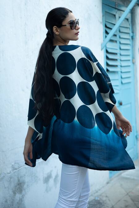 Aeshaane Polka Dot Hand Block Print Kaftan Robe 