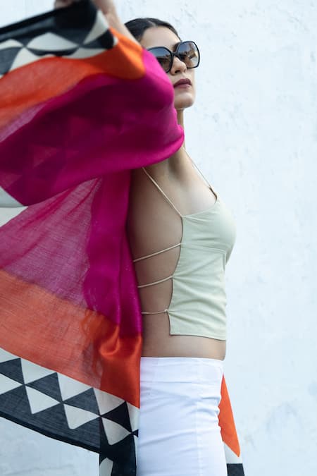 Buy Aeshaane Multi Color Silk Open Neck Geometric Hand Block Printed Kaftan Online at Aza Fashions Buy_Aeshaane_Multi Color Silk Open Neck Geometric Hand Block Printed Kaftan _Online_at_Aza_Fashions