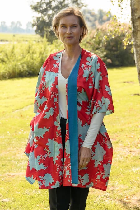 Aeshaane Abstract Leaf Hand Block Print Kaftan Robe 