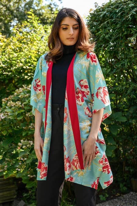 Aeshaane Floral Hand Block Print Kaftan Robe 