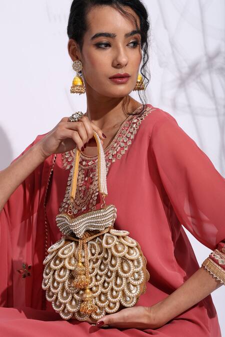 Buy House Of Webhin Brown Pearls, Beads Gather Embellished Potli With Detachable Handle Online at Aza Fashions Buy_House Of Webhin_Brown Pearls, Beads Gather Embellished Potli With Detachable Handle _Online_at_Aza_Fashions