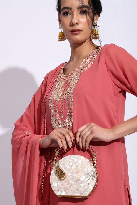 House Of Webhin Gold Crystals Mother Of Pearl Mate Embellished Clutch Online at Aza Fashions House Of Webhin_Gold Crystals Mother Of Pearl Mate Embellished Clutch _Online_at_Aza_Fashions