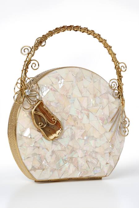 Shop House Of Webhin Gold Crystals Mother Of Pearl Mate Embellished Clutch Online at Aza Fashions Shop_House Of Webhin_Gold Crystals Mother Of Pearl Mate Embellished Clutch _Online_at_Aza_Fashions