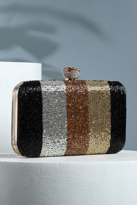 House of Webhin Stripe Fusion Embellished Clutch With Detachable Sling Chain 