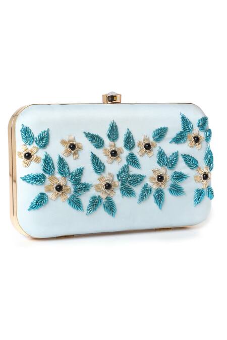 House Of Webhin Blue Embroidery Baby Bloom Clutch With Detachable Sling Chain Online at Aza Fashions House Of Webhin_Blue Embroidery Baby Bloom Clutch With Detachable Sling Chain _Online_at_Aza_Fashions
