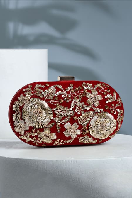 House of Webhin Zardosi Embroidered Clutch With Detachable Sling Chain 