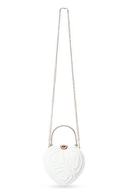 Shop House Of Webhin White Cut Work Heart Cutdana Embroidered Clutch at Aza Fashions Shop_House Of Webhin_White Cut Work Heart Cutdana Embroidered Clutch _at_Aza_Fashions