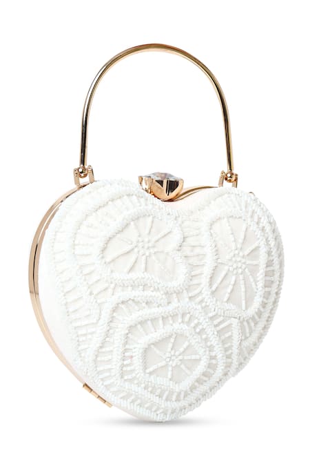 House Of Webhin White Cut Work Heart Cutdana Embroidered Clutch Online at Aza Fashions House Of Webhin_White Cut Work Heart Cutdana Embroidered Clutch _Online_at_Aza_Fashions