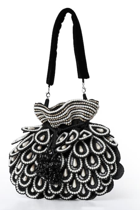 Shop House Of Webhin Black Pearls Noir Embellished Potli With Detachable Handle at Aza Fashions Shop_House Of Webhin_Black Pearls Noir Embellished Potli With Detachable Handle _at_Aza_Fashions