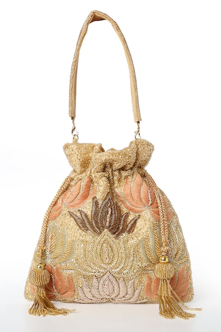 House Of Webhin Blooming Lotus Embellished Potli With Detachable Handle 