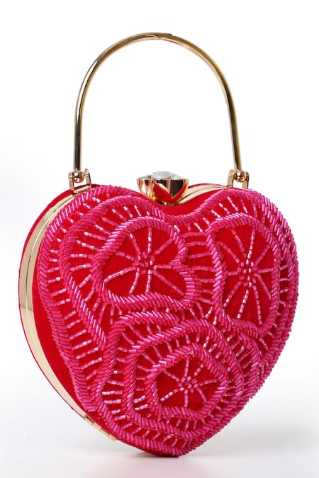 Shop House Of Webhin Pink Cut Work Love Affair Embroidered Clutch With Detachable Sling Chain at Aza Fashions Shop_House Of Webhin_Pink Cut Work Love Affair Embroidered Clutch With Detachable Sling Chain _at_Aza_Fashions