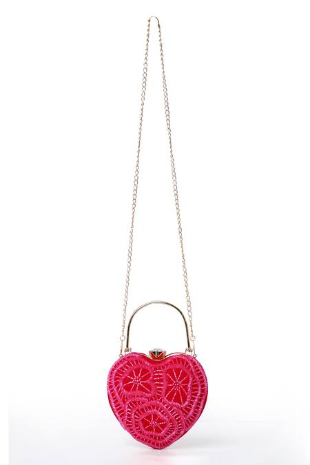 Buy House Of Webhin Pink Cut Work Love Affair Embroidered Clutch With Detachable Sling Chain Buy_House Of Webhin_Pink Cut Work Love Affair Embroidered Clutch With Detachable Sling Chain