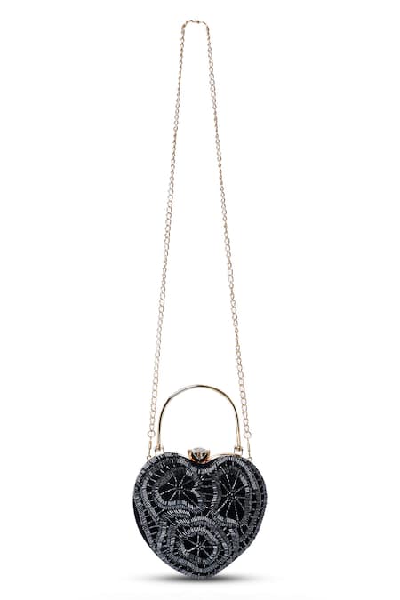 Shop House Of Webhin Blue Cut Work Heart Embroidered Clutch With Detachable Sling Chain at Aza Fashions Shop_House Of Webhin_Blue Cut Work Heart Embroidered Clutch With Detachable Sling Chain _at_Aza_Fashions