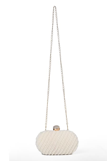 House Of Webhin Pearl Opulence Oval Embellished Clutch With Detachable Sling Chain 