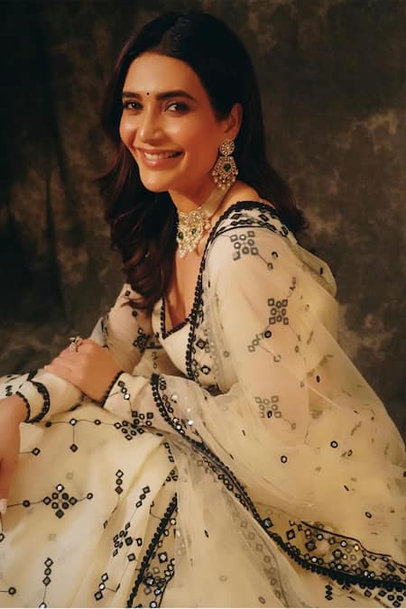 Preevin Black Cotton, Tulle Embroidery, Mirrors Helix Bloom Thread And Lehenga Set Online at Aza Fashions Preevin_Black Cotton, Tulle Embroidery, Mirrors Helix Bloom Thread And Lehenga Set _Online_at_Aza_Fashions