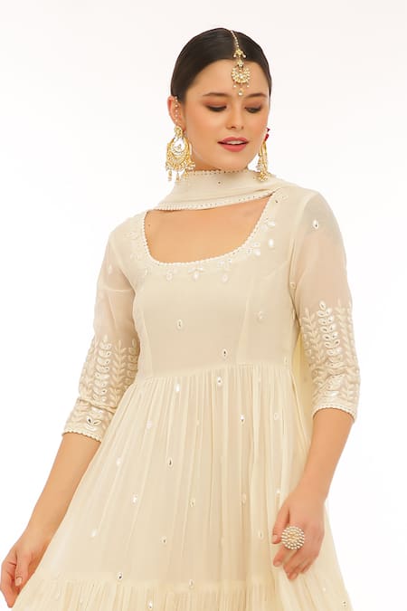 Buy Preevin Off White Cotton, Tulle, Net Ivy Vine Thread And Tiered Anarkali With Dupatta Online at Aza Fashions Buy_Preevin_Off White Cotton, Tulle, Net Ivy Vine Thread And Tiered Anarkali With Dupatta _Online_at_Aza_Fashions