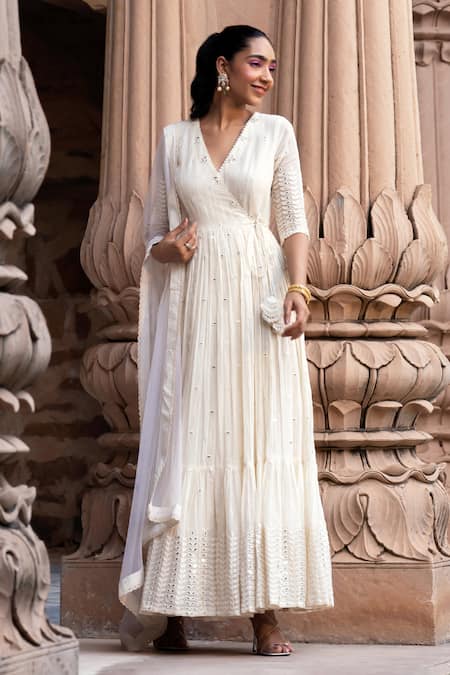 Preevin Leaf Vine Embroidered Angarkha Anarkali With Dupatta 