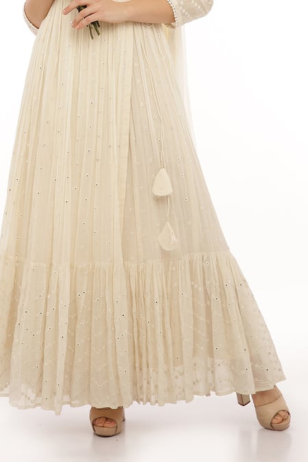 Shop Preevin Off White Cotton, Tulle Mirrors, Chevron Vine Angarkha Anarkali With Dupatta Online at Aza Fashions Shop_Preevin_Off White Cotton, Tulle Mirrors, Chevron Vine Angarkha Anarkali With Dupatta _Online_at_Aza_Fashions