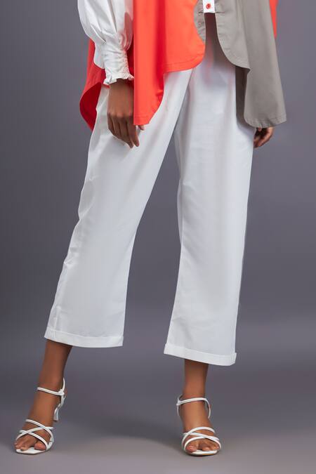 Deepika Arora White Cotton Mandarin Collar Asymmetric Colour Block Shirt With Pant at Aza Fashions Deepika Arora_White Cotton Mandarin Collar Asymmetric Colour Block Shirt With Pant_at_Aza_Fashions