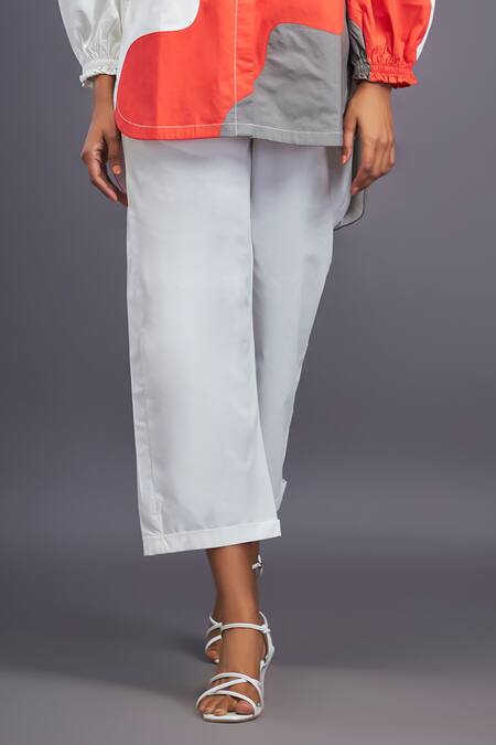 Shop Deepika Arora White Cotton Mandarin Collar Colour Block Cut-out Shirt With Pant Online at Aza Fashions Shop_Deepika Arora_White Cotton Mandarin Collar Colour Block Cut-out Shirt With Pant_Online_at_Aza_Fashions