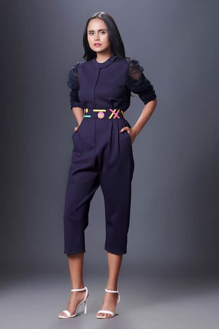 Deepika Arora Sheer Sleeve Jumpsuit With Patchwork Belt 